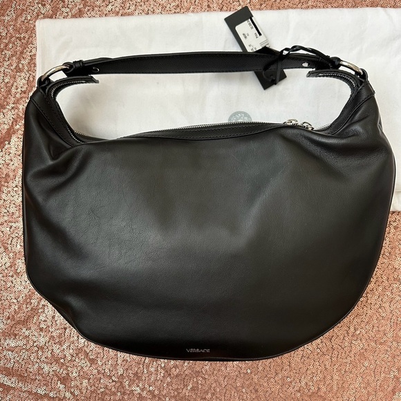 NWT Versace Logo Authentic Repeat Maxi Leather Shoulder Bag Black - Picture 8 of 14